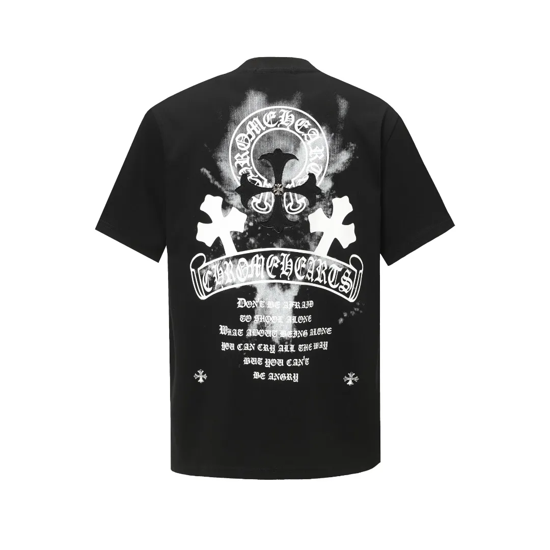 P170 Chrome Hearts* Chrome Hearts are made of 300g double yarn fabric, 1*1 Solona rib, imported digital front and rear white ink direct injection + laser appliqué embroidery, hand-nailed hardware accessories, loose version, same style for men and women. Color: Black White Size: XS S M L
